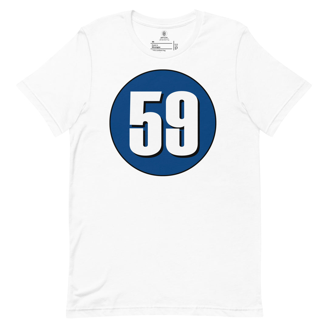 Unisex t-shirt: White on Navy Blue 59