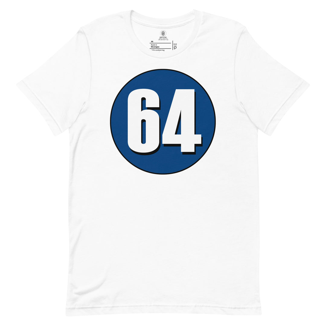 Unisex t-shirt: White on Navy Blue 64