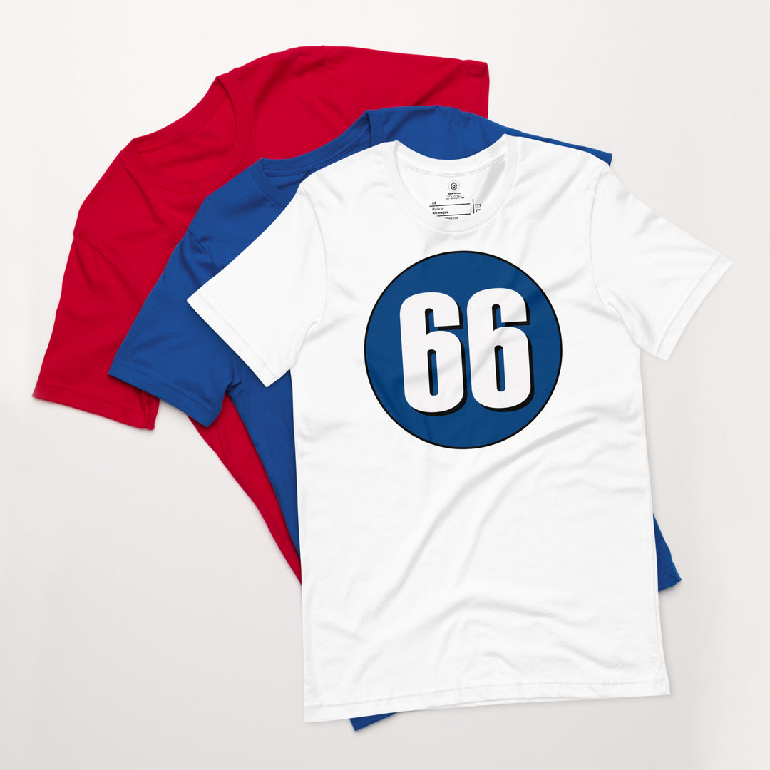 Unisex t-shirt: White on Navy Blue 66