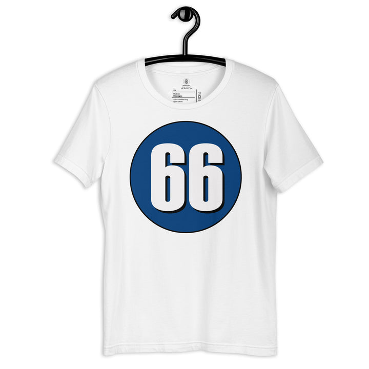 Unisex t-shirt: White on Navy Blue 66