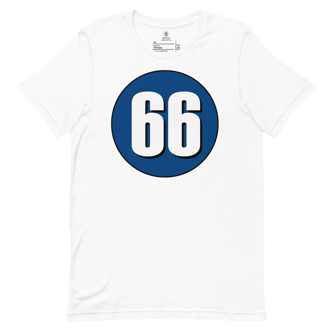 Unisex t-shirt: White on Navy Blue 66