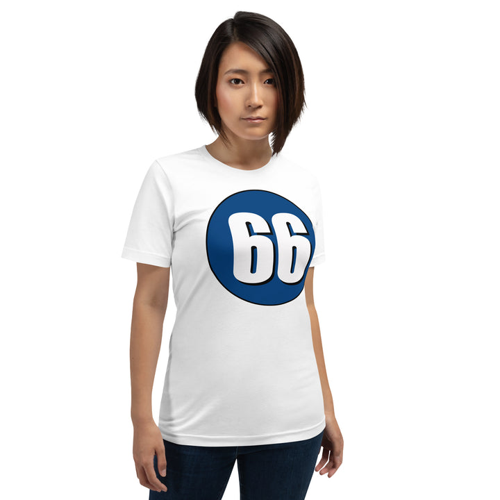 Unisex t-shirt: White on Navy Blue 66