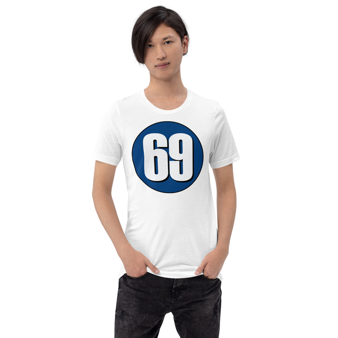 Unisex t-shirt: White on Navy Blue 69