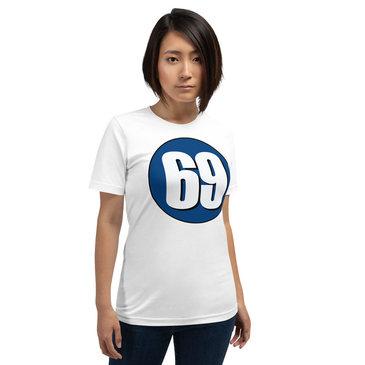 Unisex t-shirt: White on Navy Blue 69