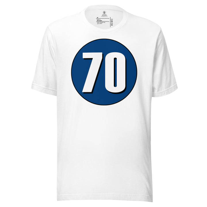 Unisex t-shirt: White on Navy Blue 70