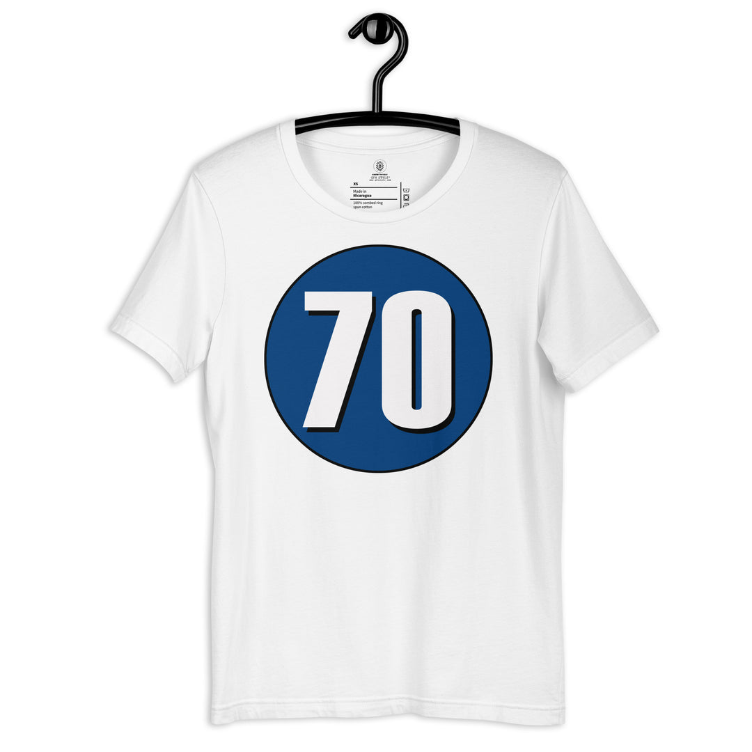 Unisex t-shirt: White on Navy Blue 70