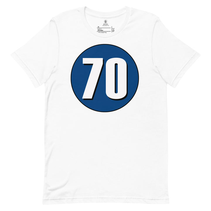 Unisex t-shirt: White on Navy Blue 70