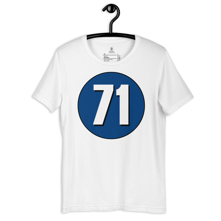 Unisex t-shirt: White on Navy Blue 71