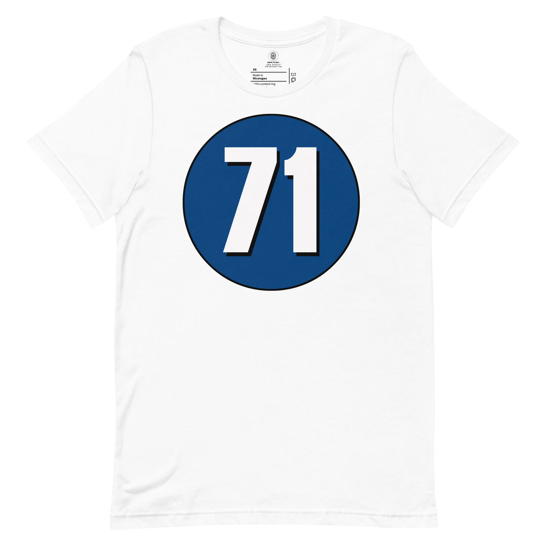 Unisex t-shirt: White on Navy Blue 71