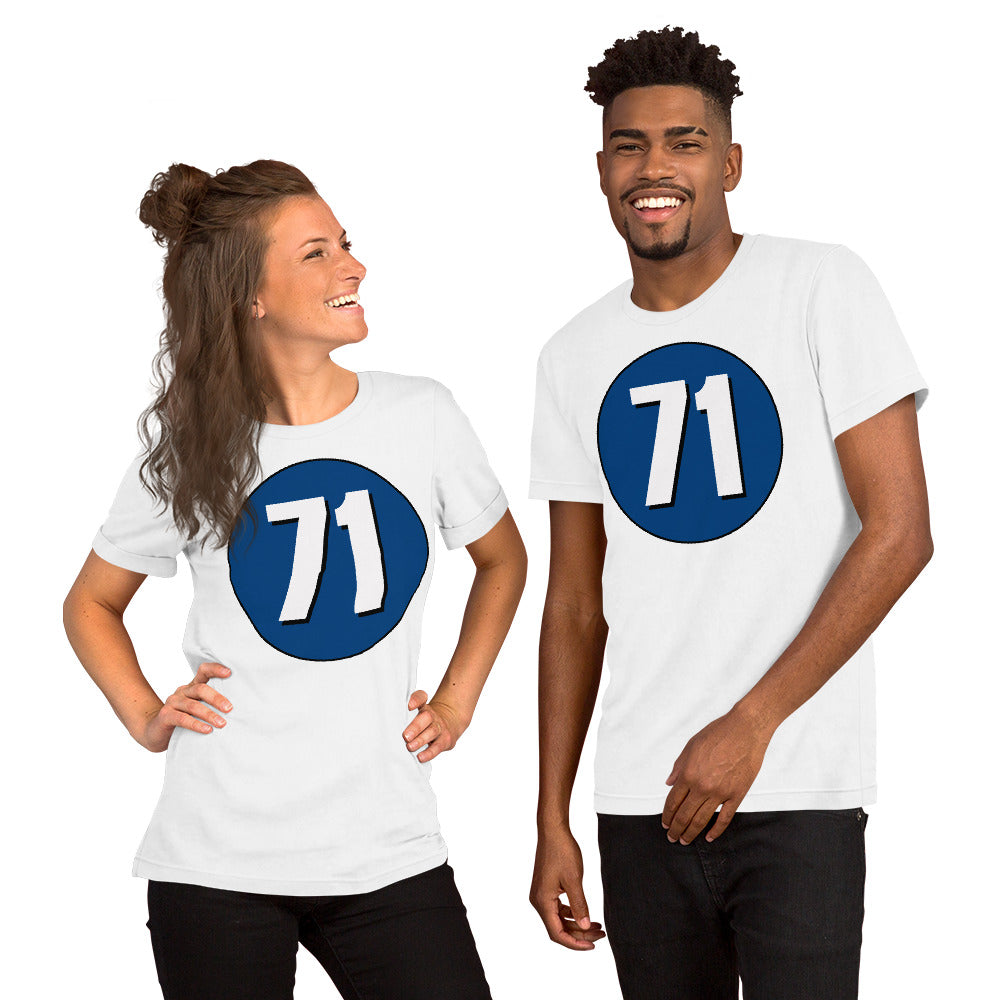 Unisex t-shirt: White on Navy Blue 71