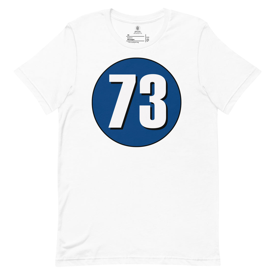 Unisex t-shirt: White on Navy Blue 73