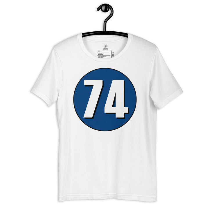 Unisex t-shirt: White on Navy Blue 74