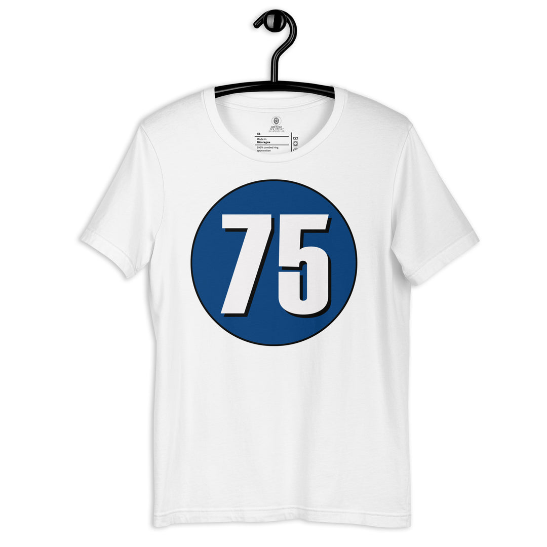 Unisex t-shirt: White on Navy Blue 75