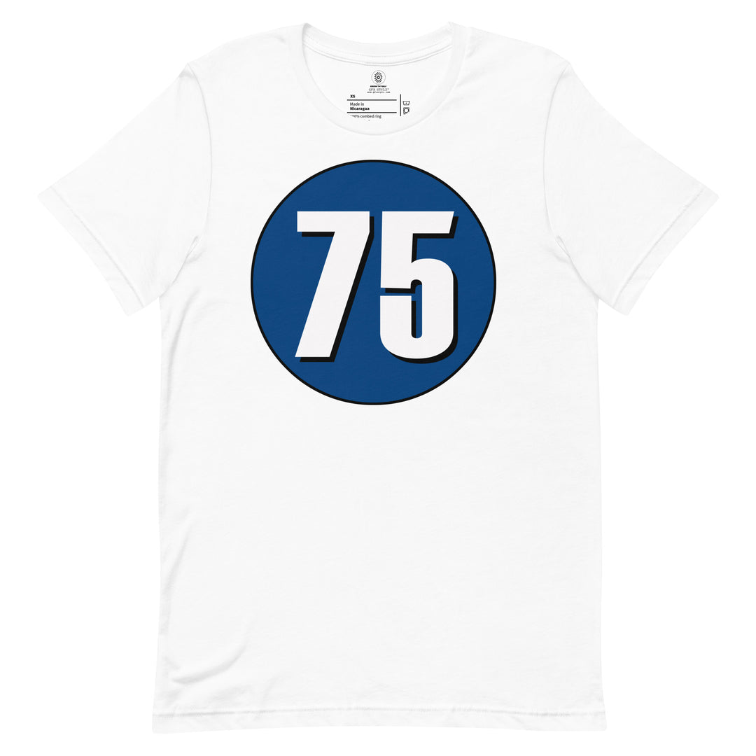 Unisex t-shirt: White on Navy Blue 75