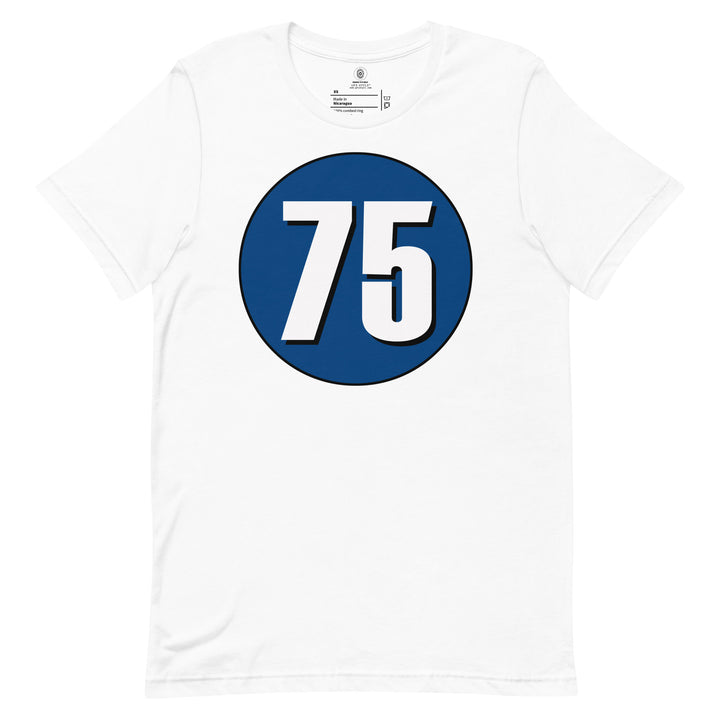 Unisex t-shirt: White on Navy Blue 75