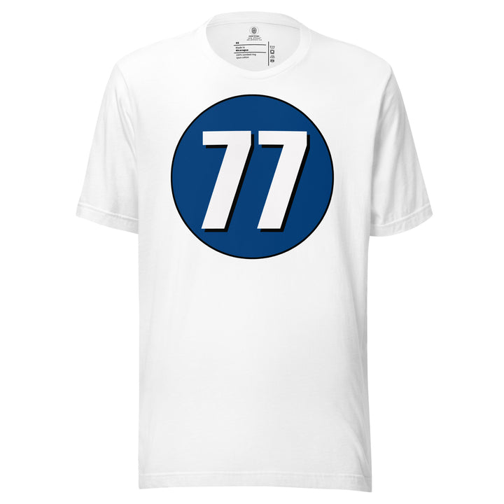 Unisex t-shirt: White on Navy Blue 77