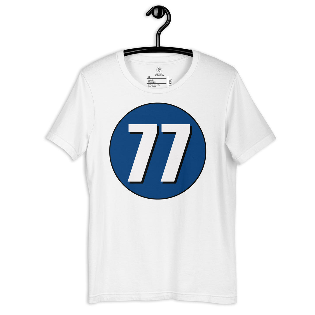 Unisex t-shirt: White on Navy Blue 77