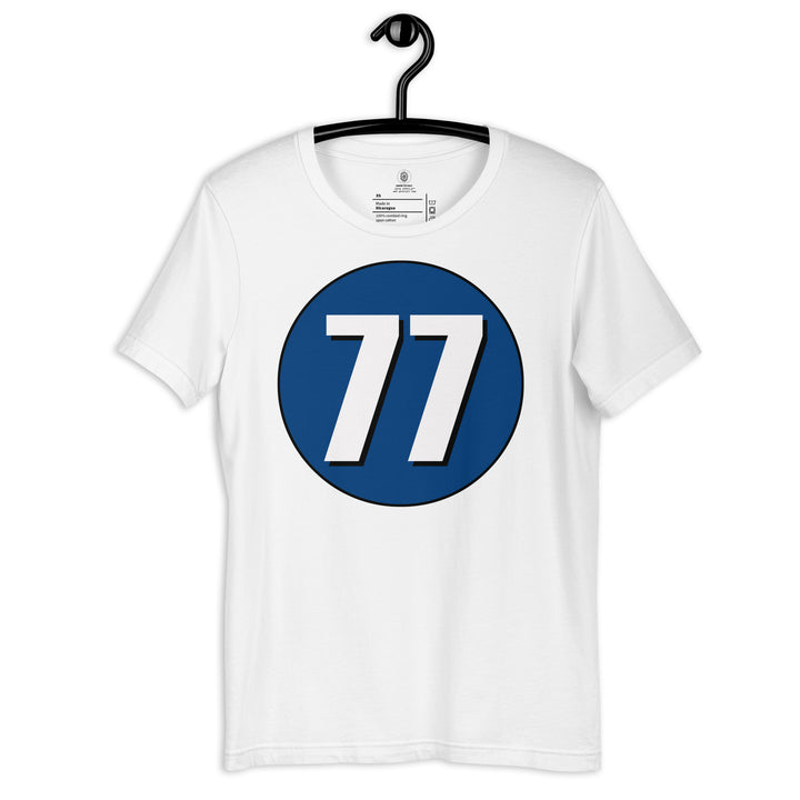 Unisex t-shirt: White on Navy Blue 77