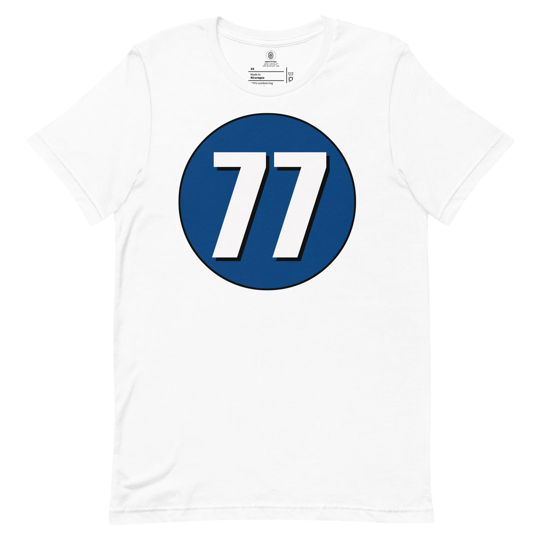 Unisex t-shirt: White on Navy Blue 77