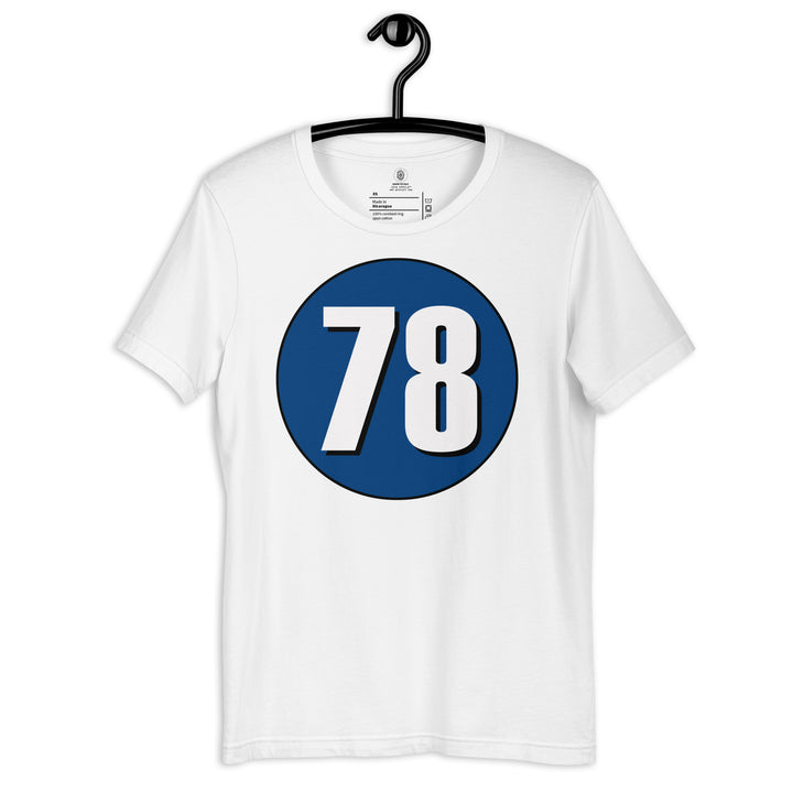 Unisex t-shirt: White on Navy Blue 78