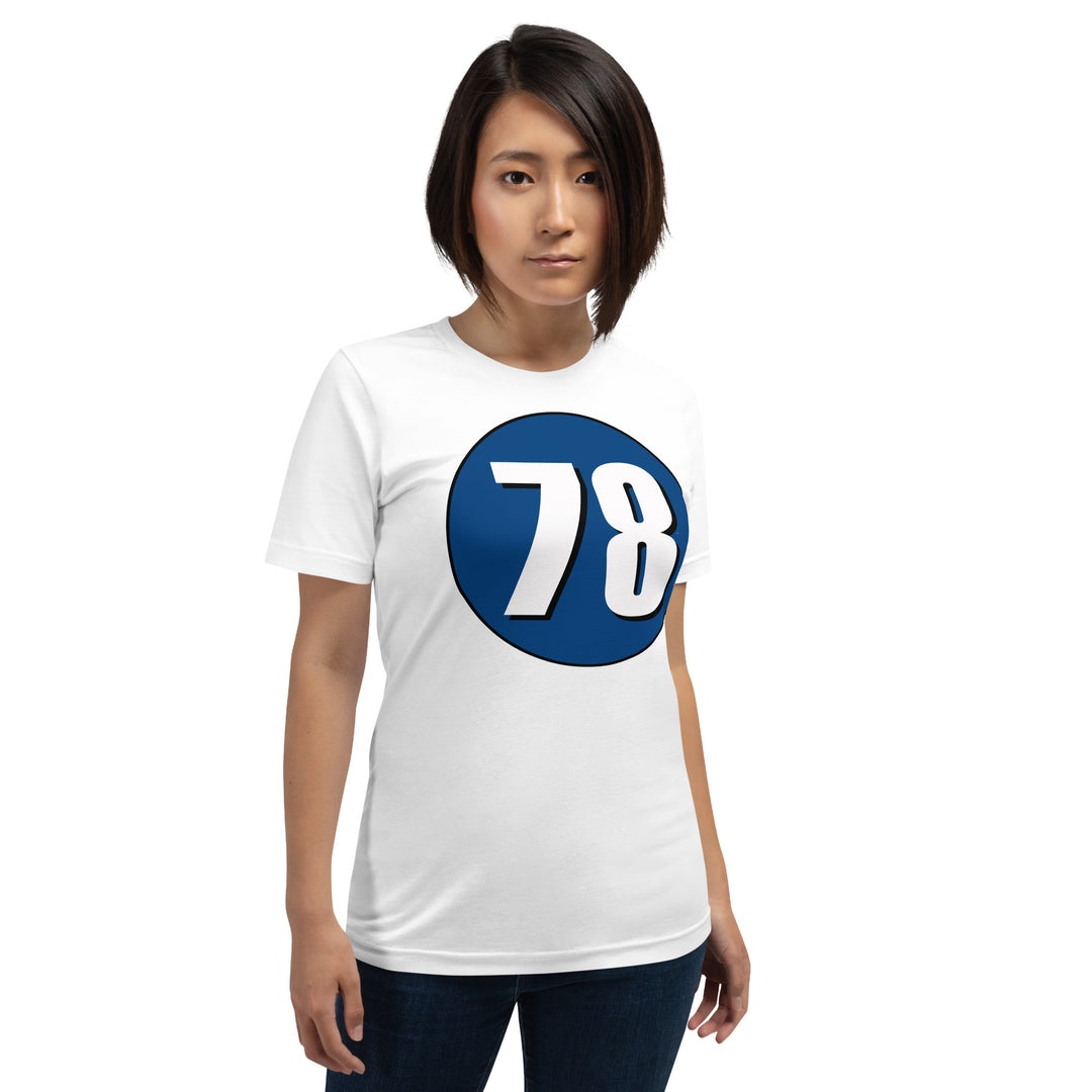 Unisex t-shirt: White on Navy Blue 78