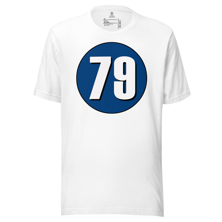 Unisex t-shirt: White on Navy Blue 79