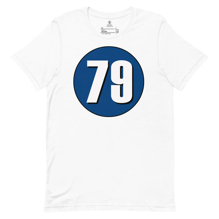 Unisex t-shirt: White on Navy Blue 79