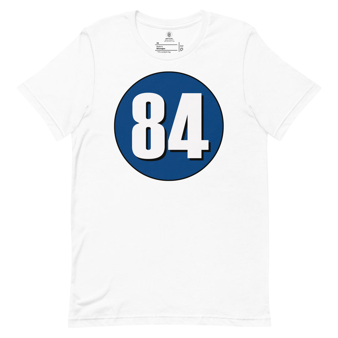 Unisex t-shirt: White on Navy Blue 84