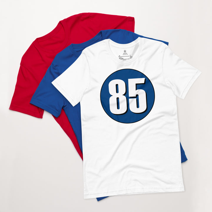 Unisex t-shirt: White on Navy Blue 85