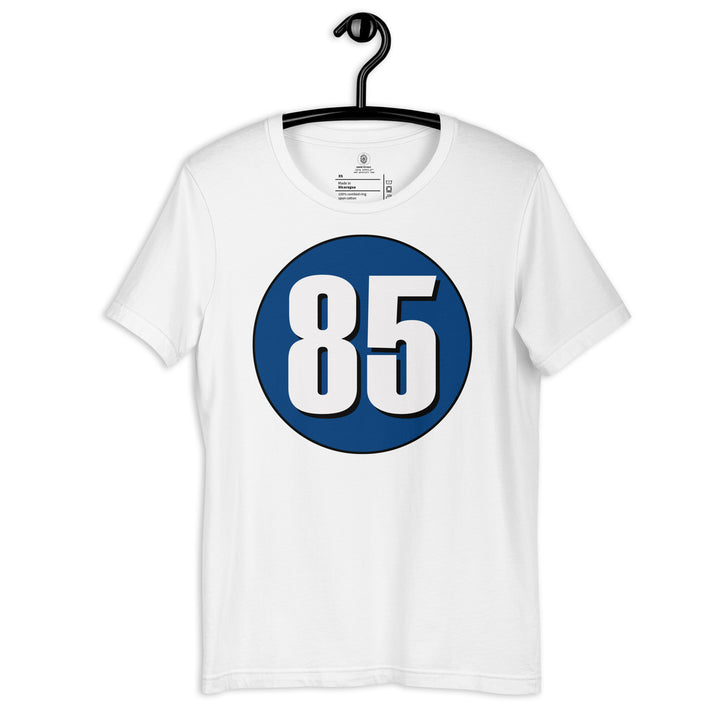 Unisex t-shirt: White on Navy Blue 85