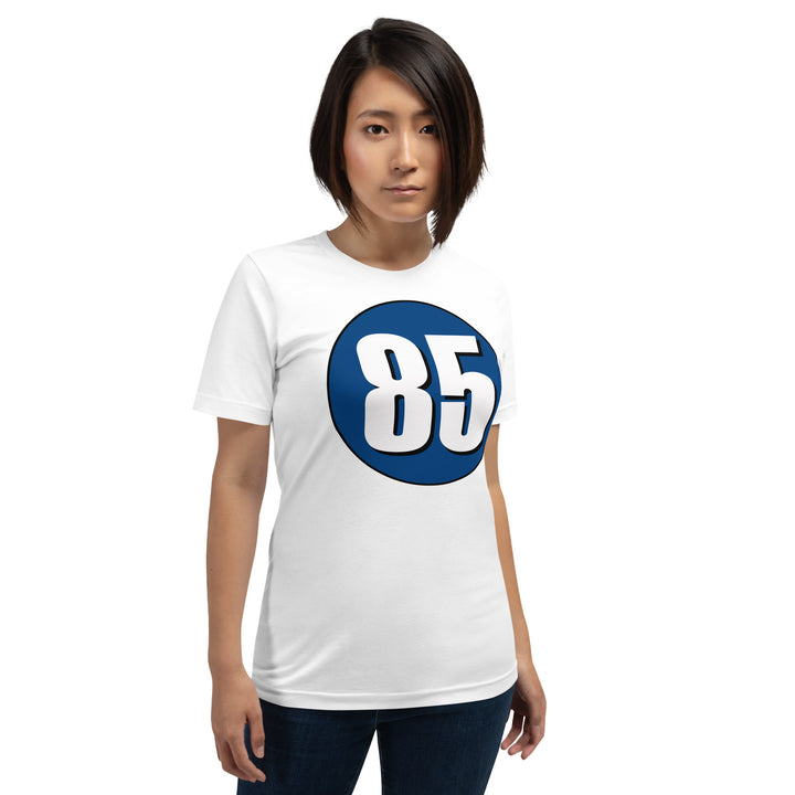 Unisex t-shirt: White on Navy Blue 85