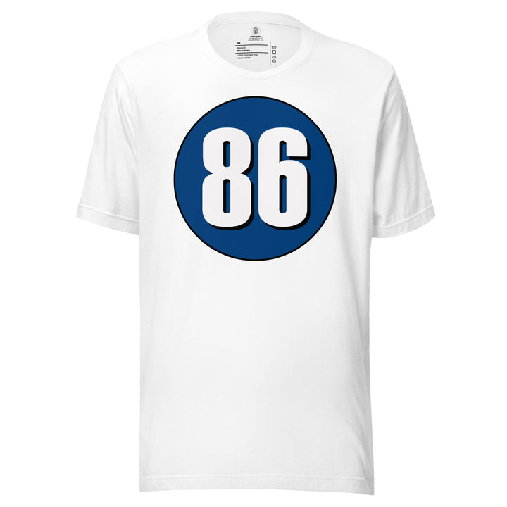 Unisex t-shirt: White on Navy Blue 86