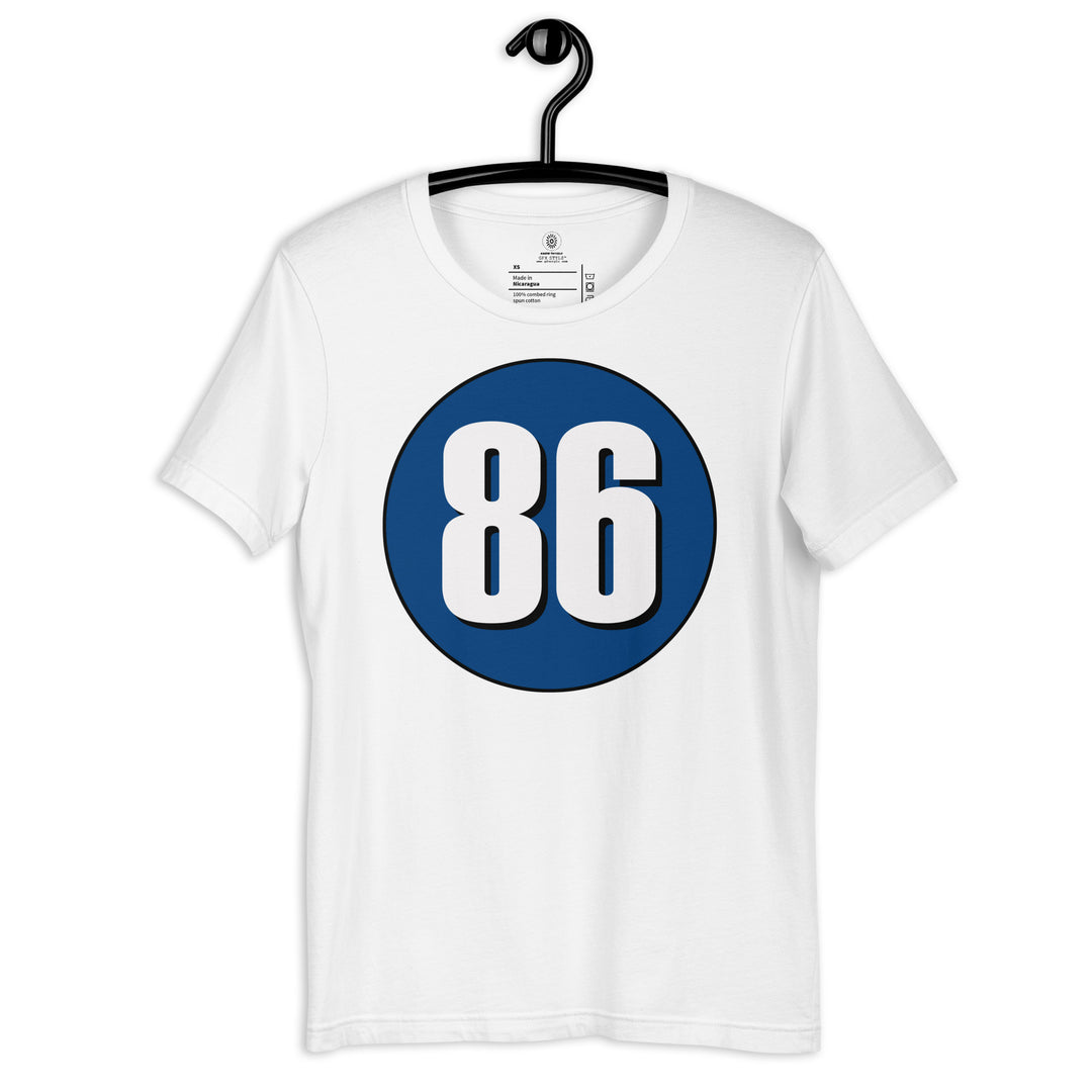 Unisex t-shirt: White on Navy Blue 86