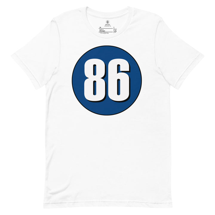 Unisex t-shirt: White on Navy Blue 86