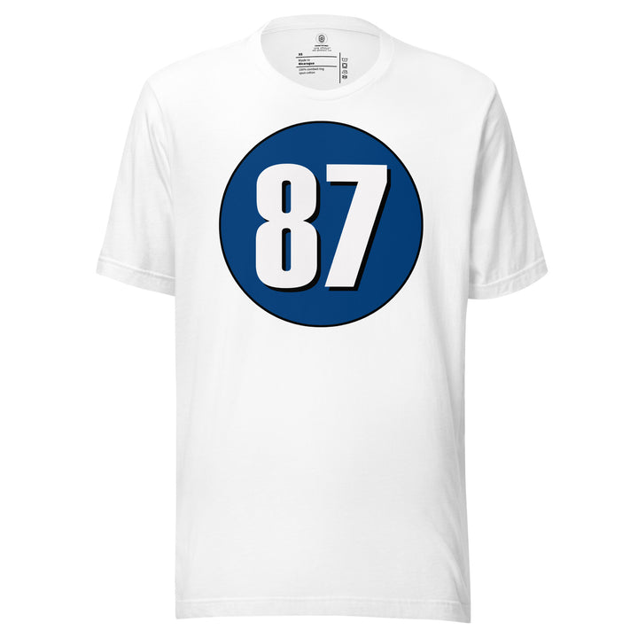 Unisex t-shirt: White on Navy Blue 87