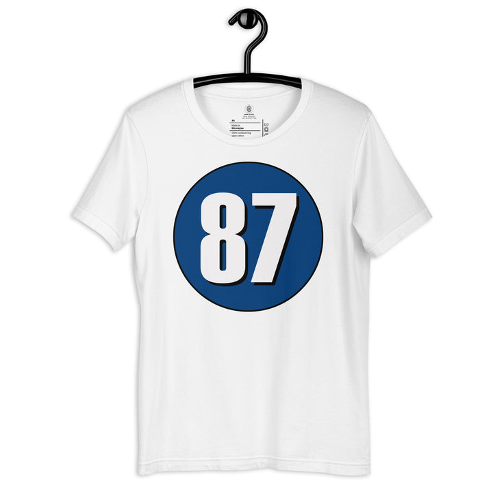 Unisex t-shirt: White on Navy Blue 87