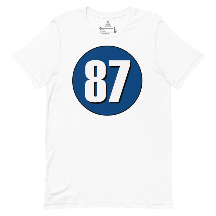 Unisex t-shirt: White on Navy Blue 87