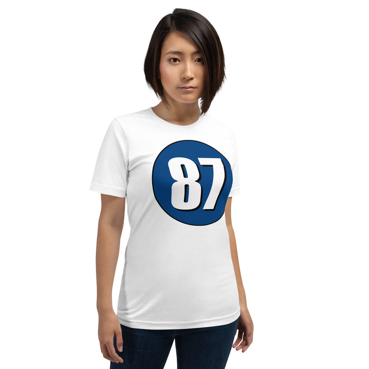 Unisex t-shirt: White on Navy Blue 87