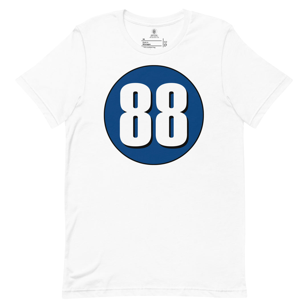 Unisex t-shirt: White on Navy Blue 88