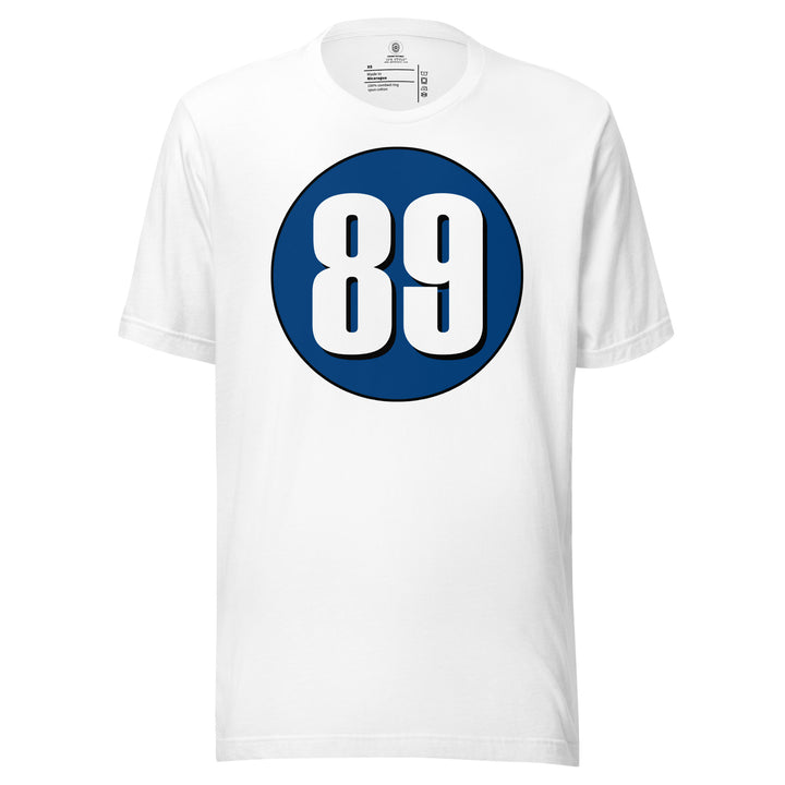 Unisex t-shirt: White on Navy Blue 89