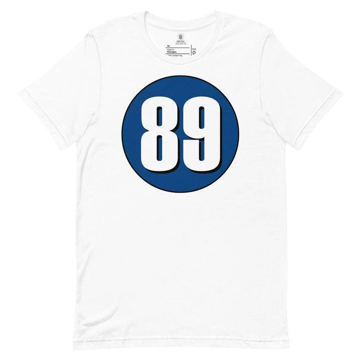 Unisex t-shirt: White on Navy Blue 89