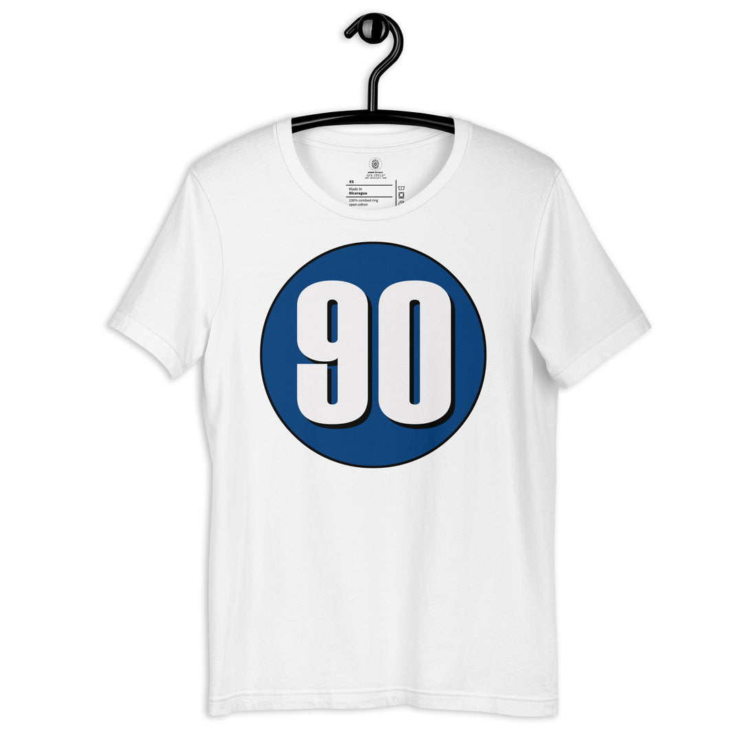 Unisex t-shirt: White on Navy Blue 90