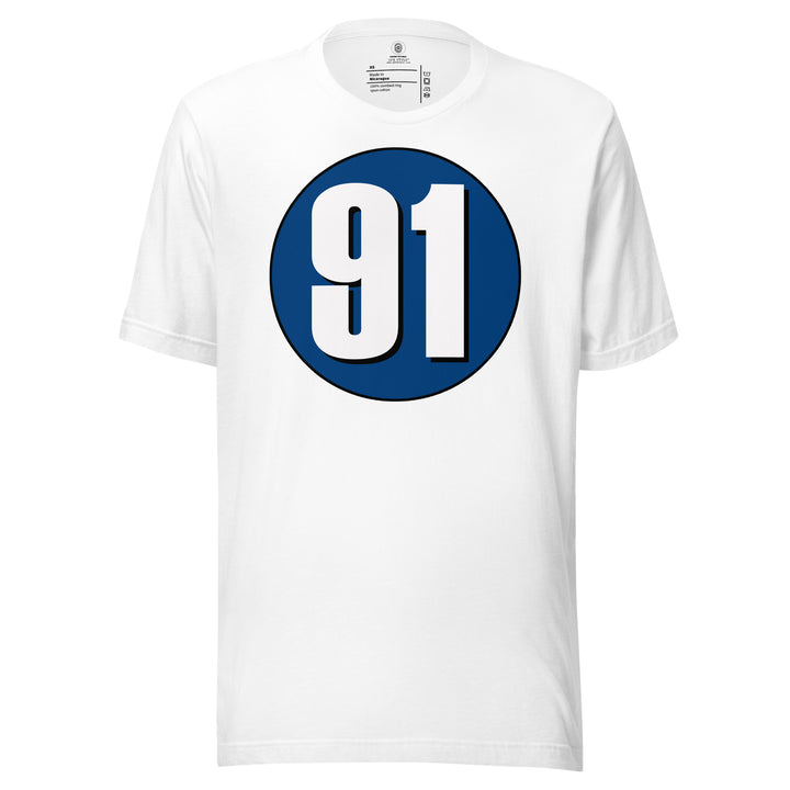 Unisex t-shirt: White on Navy Blue 91