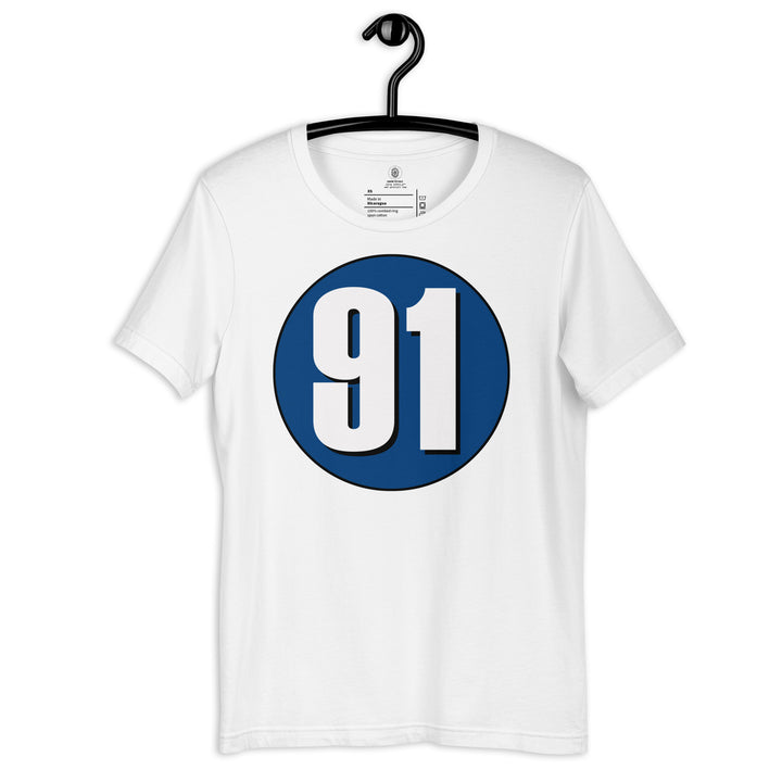 Unisex t-shirt: White on Navy Blue 91