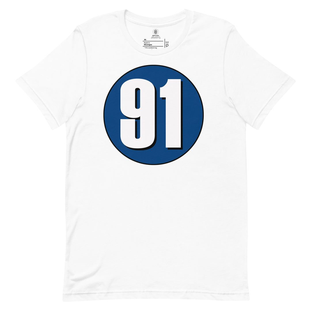 Unisex t-shirt: White on Navy Blue 91