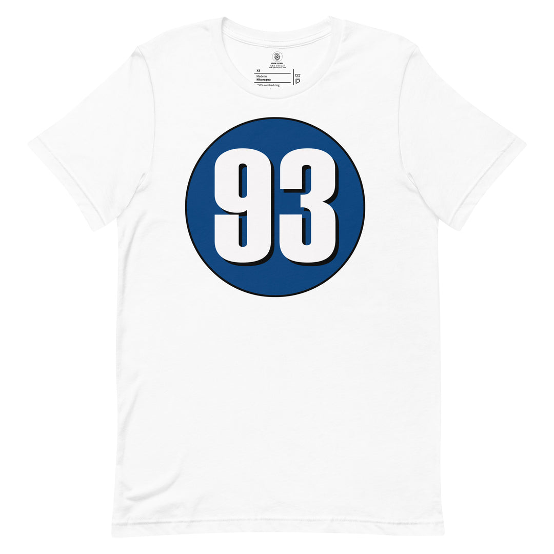 Unisex t-shirt: White on Navy Blue 93