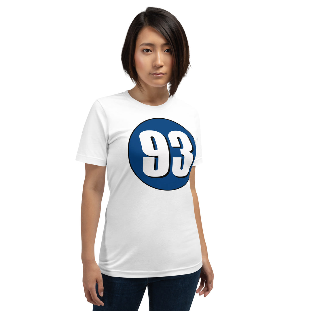 Unisex t-shirt: White on Navy Blue 93