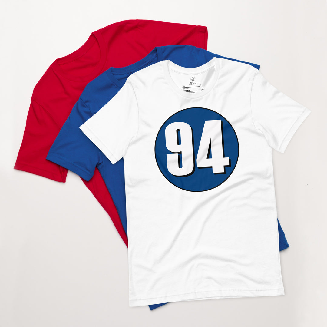 Unisex t-shirt: White on Navy Blue 94