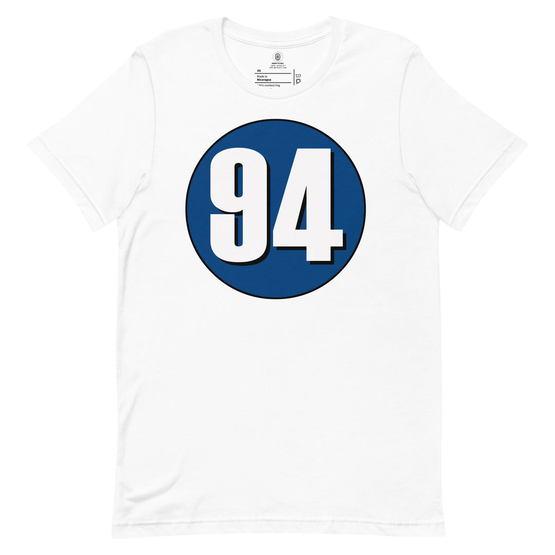 Unisex t-shirt: White on Navy Blue 94