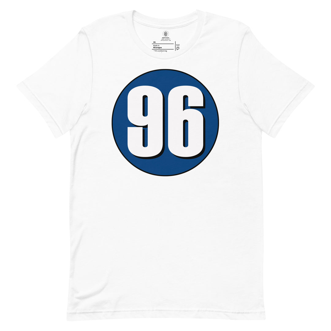 Unisex t-shirt: White on Navy Blue 96